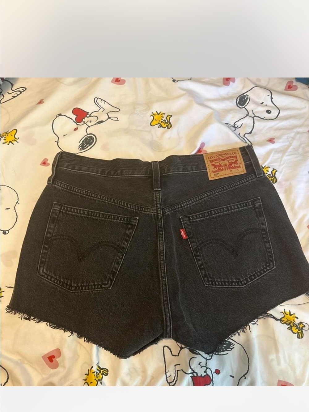 Levi's Black Raw-Hem High-Rise Denim Shorts
